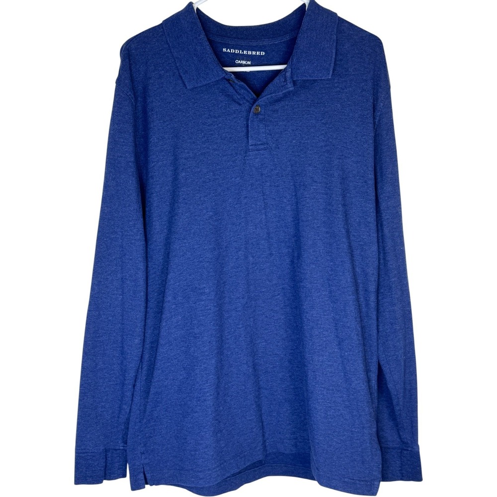Saddlebred Flex Carbon Mens Medium Blue Long Sleeve Polo Shirt Casual